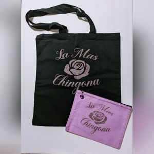 Chingona makeup bag and tote bag set